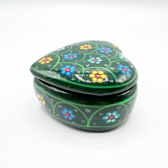 Hand Painted Mexican Redware Pottery Trinket Box Mosaic Glaze Heart Floral GLOWS - Picture 6 of 12